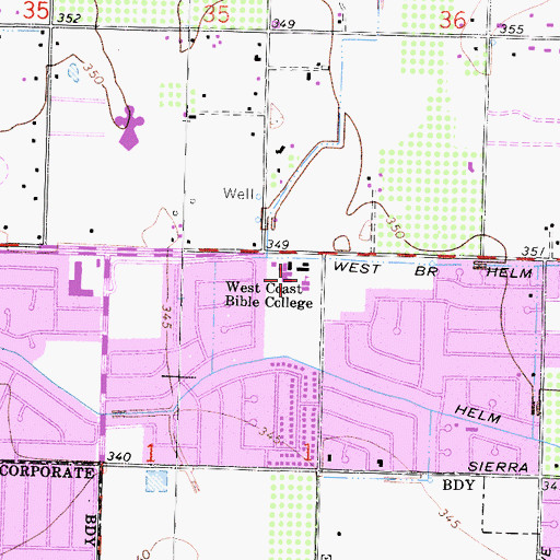 Topographic Map of West Coast Bible College, CA