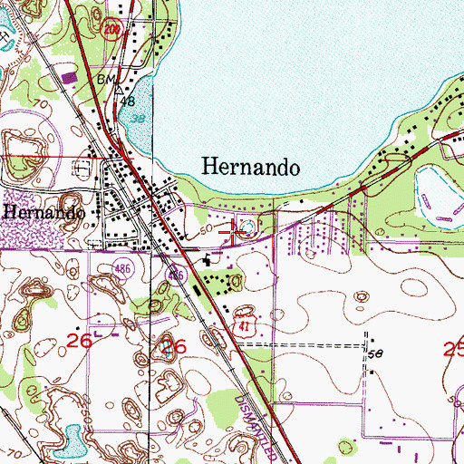 Topographic Map of Hernando Post Office, FL
