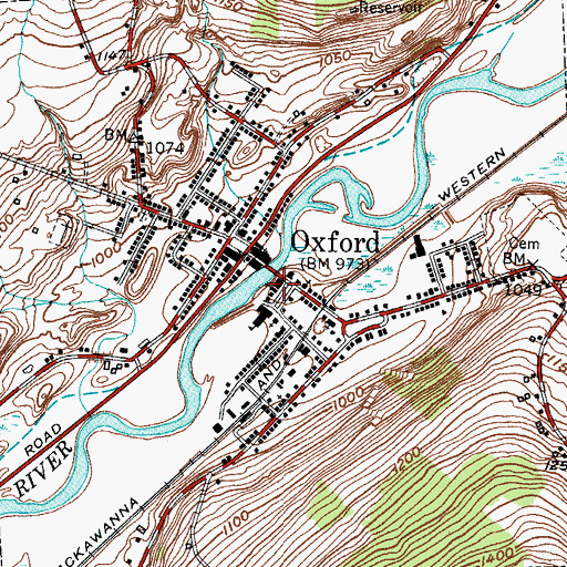 Topographic Map of Oxford Fire Department, NY