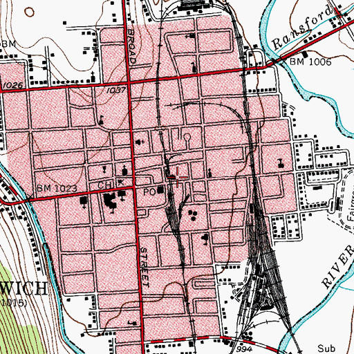 Topographic Map of Norwich City Hall, NY