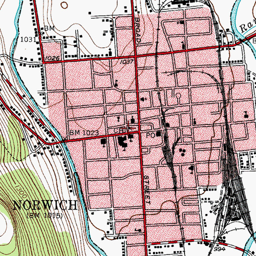 Topographic Map of Guernsey Homestead Memorial Library, NY