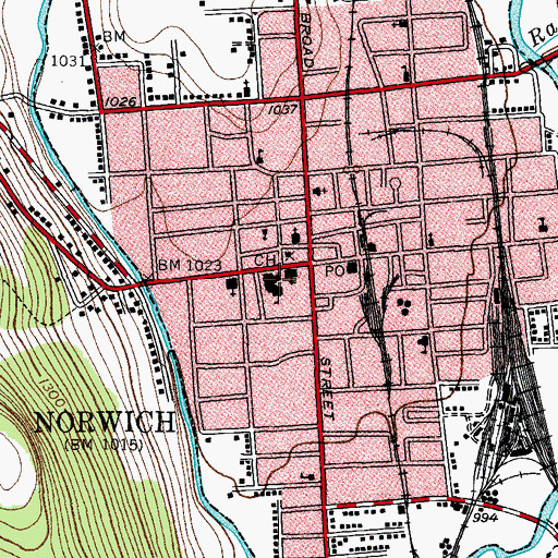 Topographic Map of Norwich High School (historical), NY