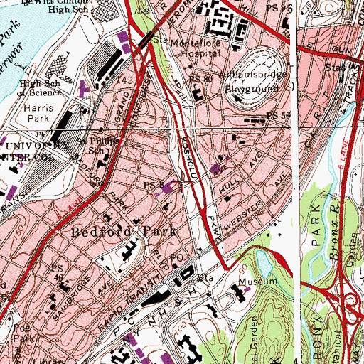 Topographic Map of Mosholu Playground, NY