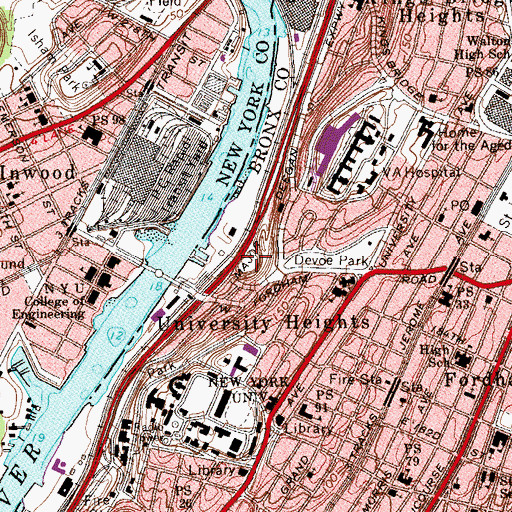 Topographic Map of Fordham Landing Playground, NY