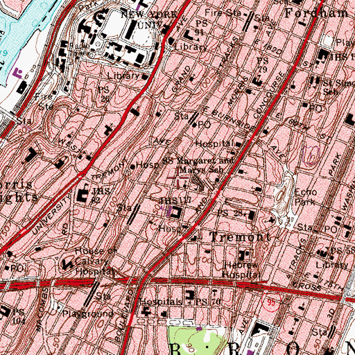 Topographic Map of Mount Hope Playground, NY