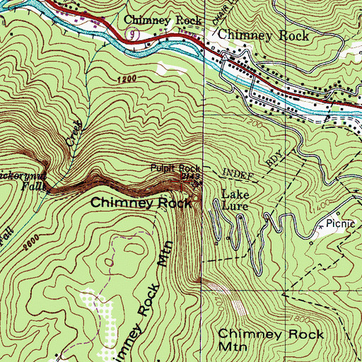 Topographic Map of Chimney Rock Park, NC