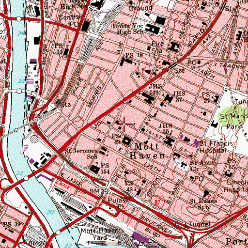 Topographic Map of Mott Haven Playground, NY