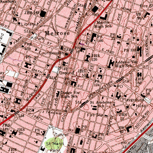 Topographic Map of Grove Hill Playground, NY