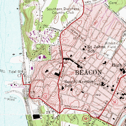 Topographic Map of Beacon Fire Department Lewis Tompkins Hose Company, NY