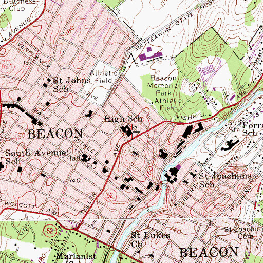 Topographic Map of Beacon High School, NY