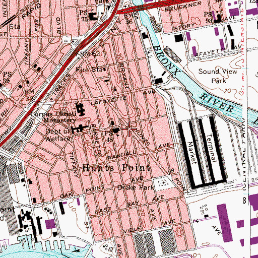 Topographic Map of Hunts Point Playground, NY