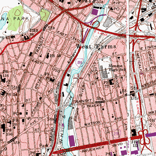 Topographic Map of Bronx River Park, NY