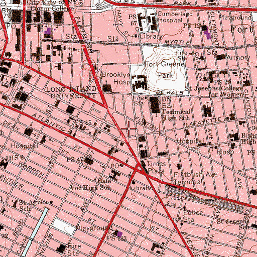 Topographic Map of Brooklyn Bears Rockwell Plaza Garden, NY