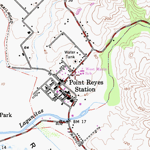 Topographic Map of West Marin Elementary School, CA