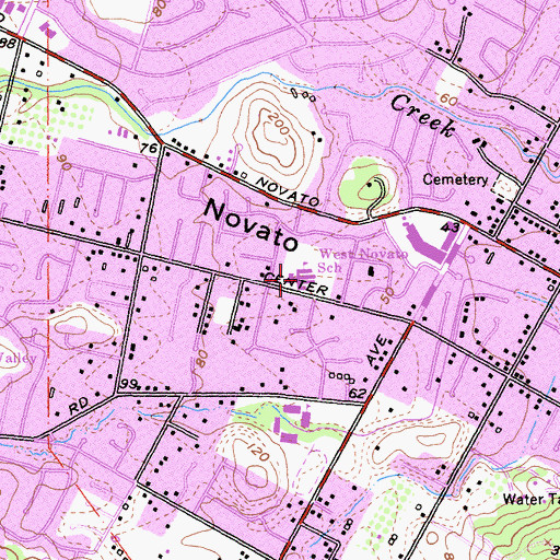 Topographic Map of West Novato School, CA
