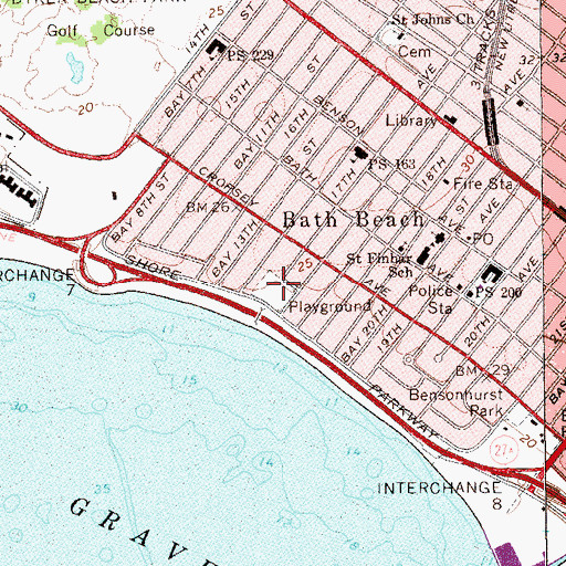 Topographic Map of Bath Beach Playground, NY