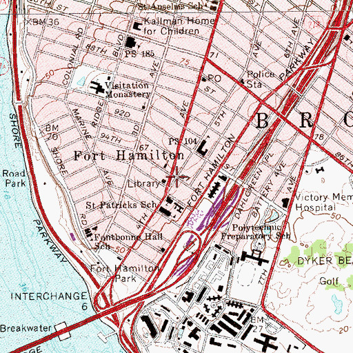 Topographic Map of Fort Hamilton Plaza, NY