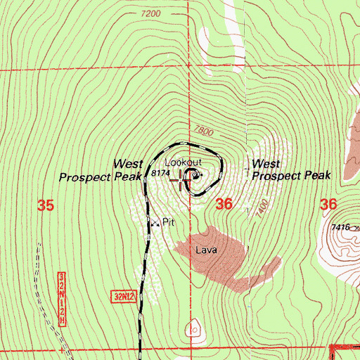 Topographic Map of West Prospect Peak, CA