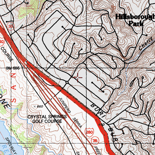 Topographic Map of West Hillsborough Elementary School, CA