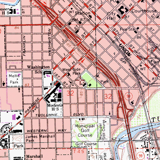 Topographic Map of West Side Park, CA