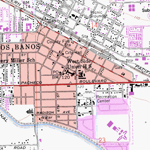 Topographic Map of West Side Union High School, CA