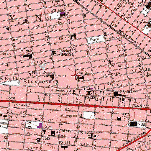 Topographic Map of Brevoort Playground, NY