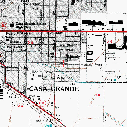 Topographic Map of Mosely Park, AZ