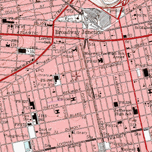 Topographic Map of Powell Playground, NY
