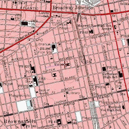 Topographic Map of Brownsville I Ura Park, NY