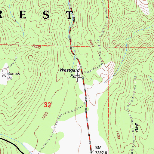 Topographic Map of Westgard Pass, CA