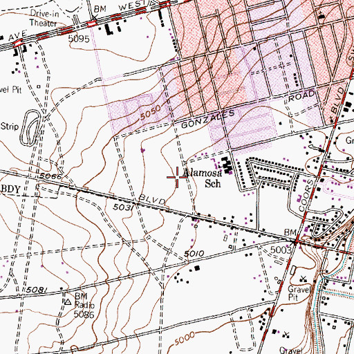 Topographic Map of Alamosa Park, NM