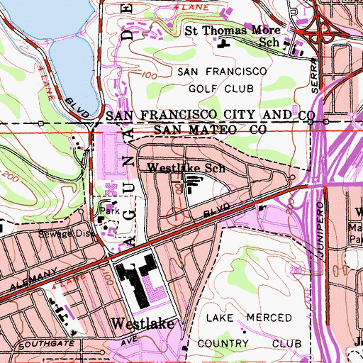 Topographic Map of Westlake Elementary School, CA