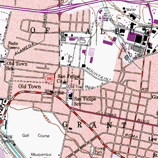 Topographic Map of Tiguex Park, NM