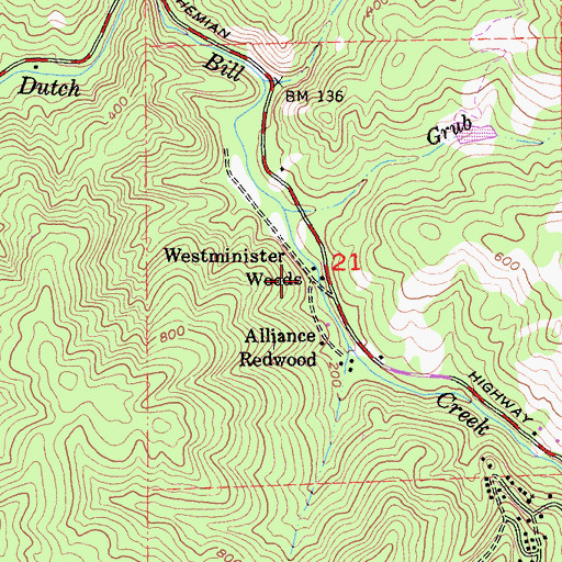Topographic Map of Westminster Woods, CA