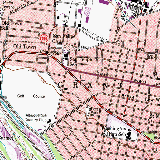 Topographic Map of Manzano Mesa Elementary, NM