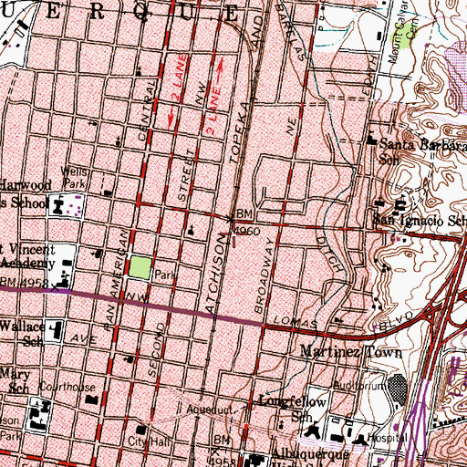 Topographic Map of Albuquerque Main Post Office, NM