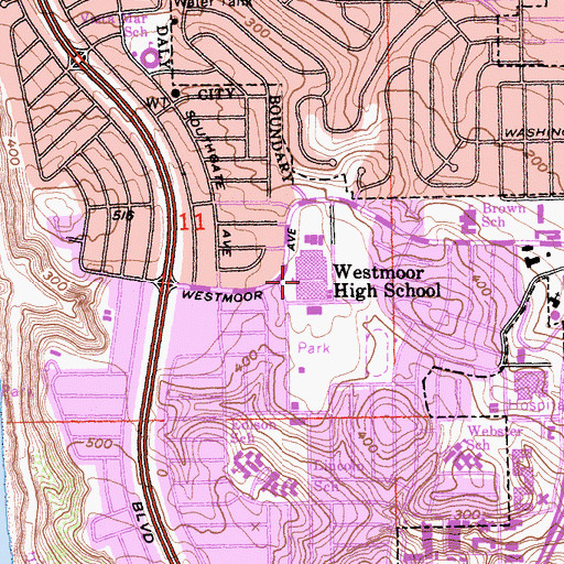 Topographic Map of Westmoor High School, CA