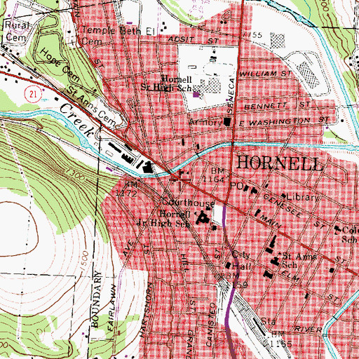Topographic Map of Hornell Bible Church, NY