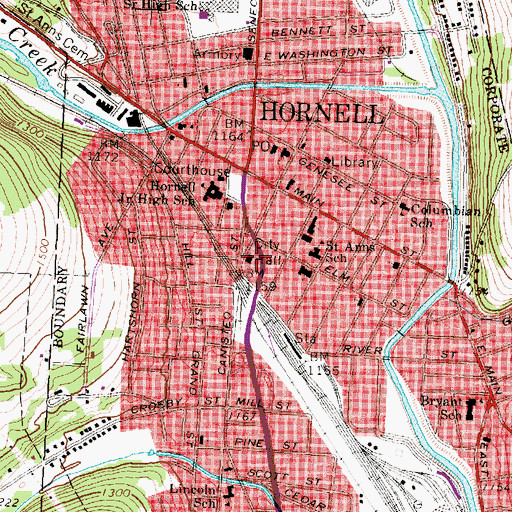 Topographic Map of Hornell City Hall, NY