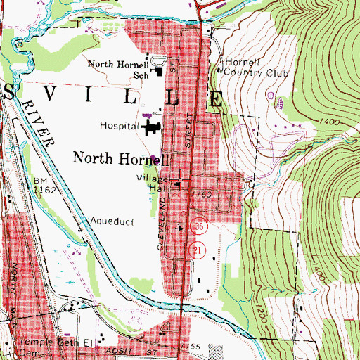 Topographic Map of North Hornell Village Hall, NY