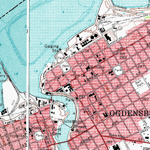 Topographic Map of Ogdensburg City Hall, NY