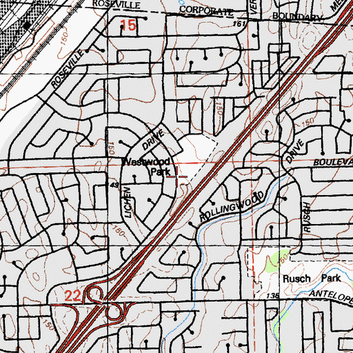 Topographic Map of Westwood Park, CA