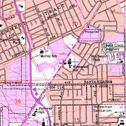 Topographic Map of Westwood Elementary School, CA