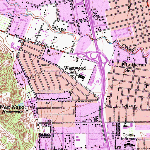 Topographic Map of Westwood Elementary School, CA