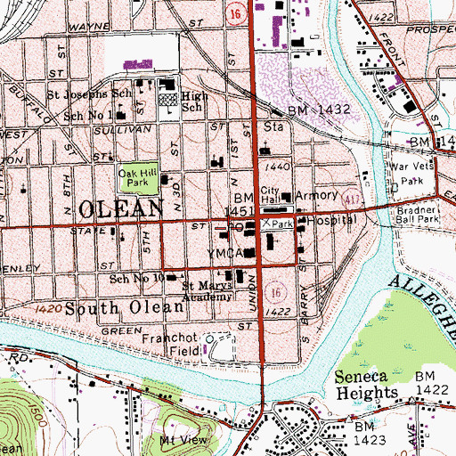 Topographic Map of Olean Fire Department Station 1, NY