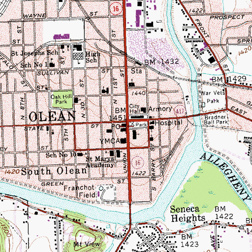 Topographic Map of Olean Public Library, NY