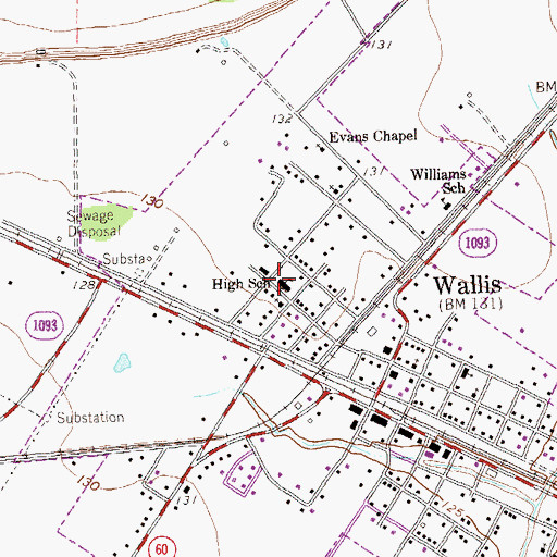 Topographic Map of Wallis Police Department, TX