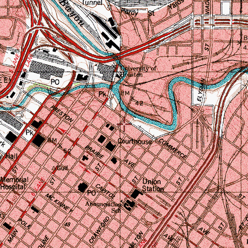 Topographic Map of Harris County Criminal Courts 1 - 15, TX