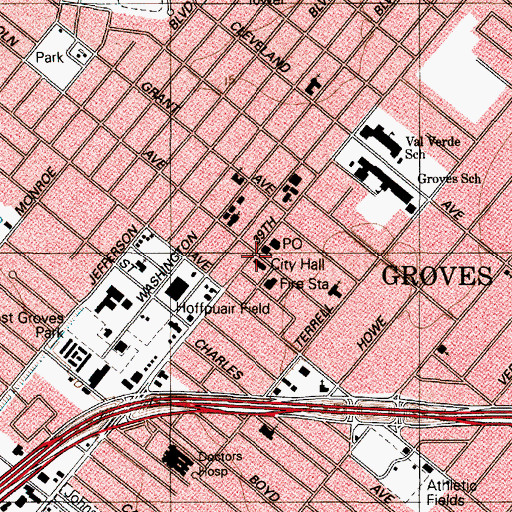Topographic Map of Groves Police Department, TX