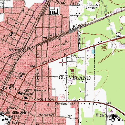 Topographic Map of Cleveland Police Department, TX